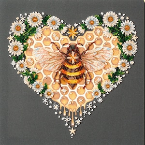 DIY Bead Embroidery Kit "Bee" Size: 12.6"×12.6" (32×32 cm), GIFT | Abris art