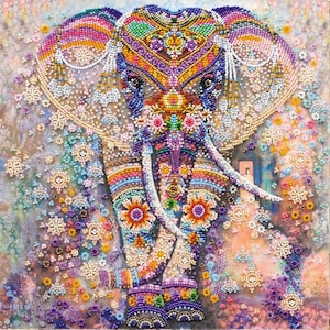 DIY Bead Embroidery Kit Miracle Of India. Elephant, GIFT Size: 11.8"×11.8" (30×30 cm) | Abris Art