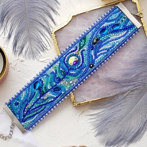 DIY Beaded Bracelet Kit, Bead Embroidery Kit Feather Touch, GIFT Size: 1.6"x6.1" (5.2x15.4 сm)