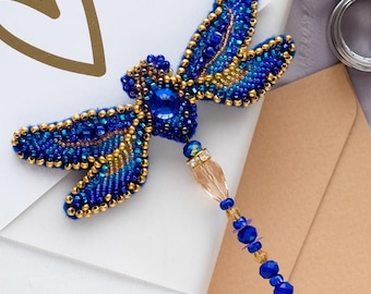 DIY Bead Brooch Kit Dragonfly Bead Embroidery Kit Size: 3.2"×3.3" (8.2x8.5 cm), GIFT