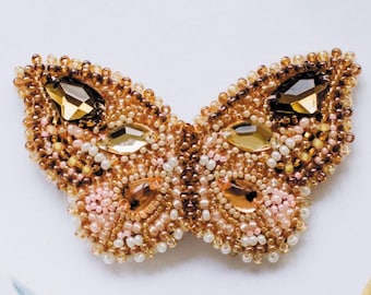 Broche Papillon En Perles Acryliques - Fait Main, Pour Couture, Crochet Ou Applique