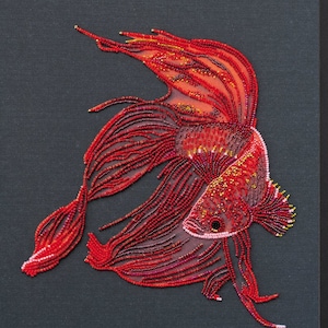 DIY Bead Embroidery Kit Red Gold - Fish, GIFT Size: 10.6&quot;×15.3&quot; (27×39 cm) | Abris Art
