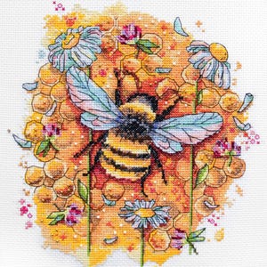 DIY Cross Stitch Kit On Canvas Yellow Bee, GIFT. Size: 7.9"×8.7" (20x25 cm)