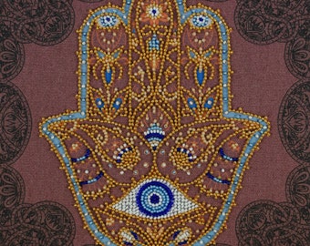 DIY Bead Embroidery Kit Gold Hamsa, GIFT Size: 20×20 cm (7.9"×7.9") | Abris art