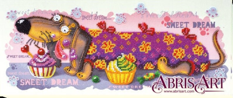 14.1\u00d76.0 GIFT DIY Bead Embroidery Kit on art canvas dog Sweetheart Size: 360x150mm