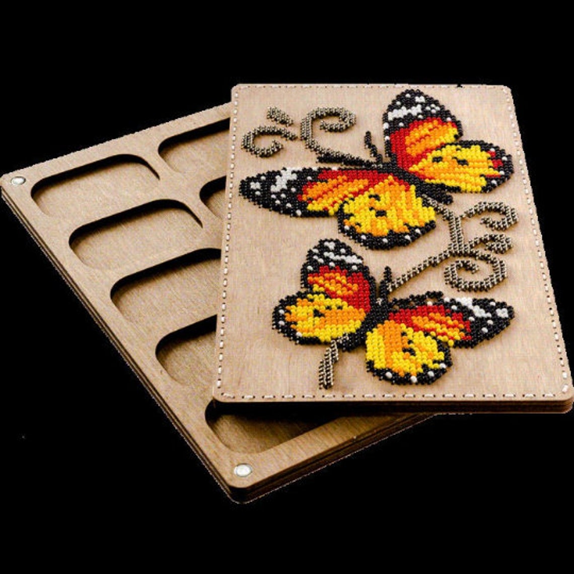 Wood bead organizer tray with lid Butterflies Etsy