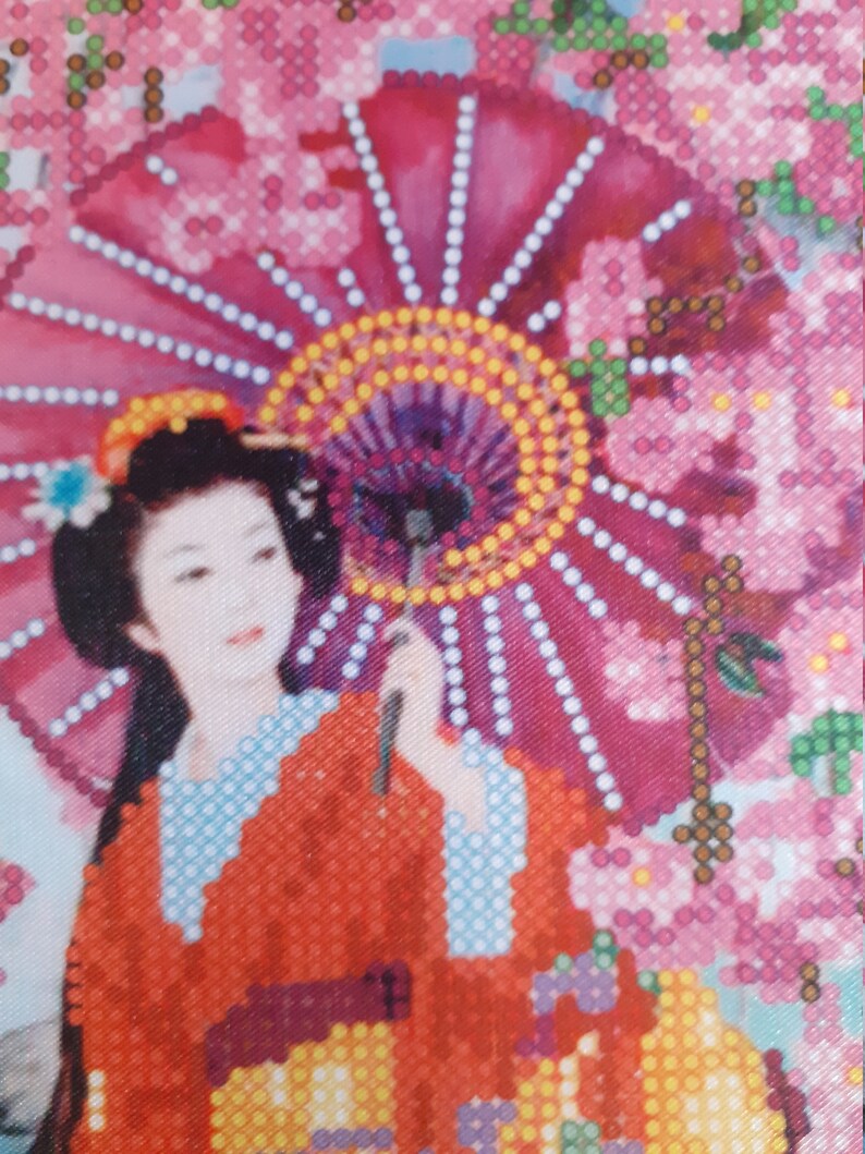 DIY Bead Embroidery Kit on art canvas Geisha and sakura Girl Size GIFT 23\u00d733 sm