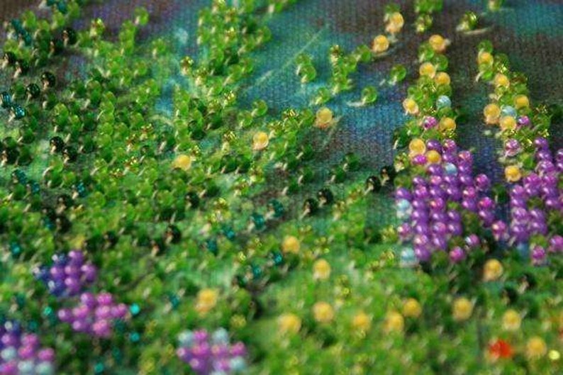150\u00d7150 mm Mini kit for embroidery with beads on canvas Wild field Size GIFT