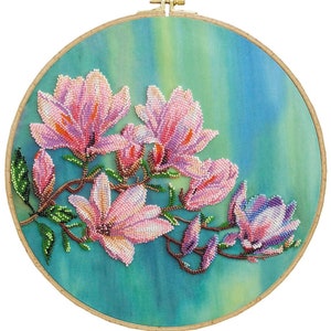 DIY Bead Embroidery Kit "Magnolia - Flower" Size: 13"×13" (33×33 cm), GIFT | Abris art