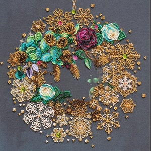 DIY Bead Embroidery Kit New year wreath, GIFT Size: 10.6"×15" (27×38 cm) | Abris art Christmas