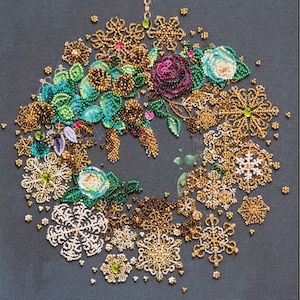DIY Bead Embroidery Kit New Year Wreath, GIFT Size: 10.6"×15" (27×38 cm) | Abris Art Christmas