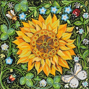 DIY Bead Embroidery Kit Flower - Sunflower, GIFT Size: 7.9"×7.9" (20x20 cm) | Abris art