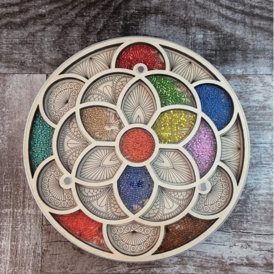 Wood Bead Organizer Tray With Lid flower, Bead Container, Bead Box