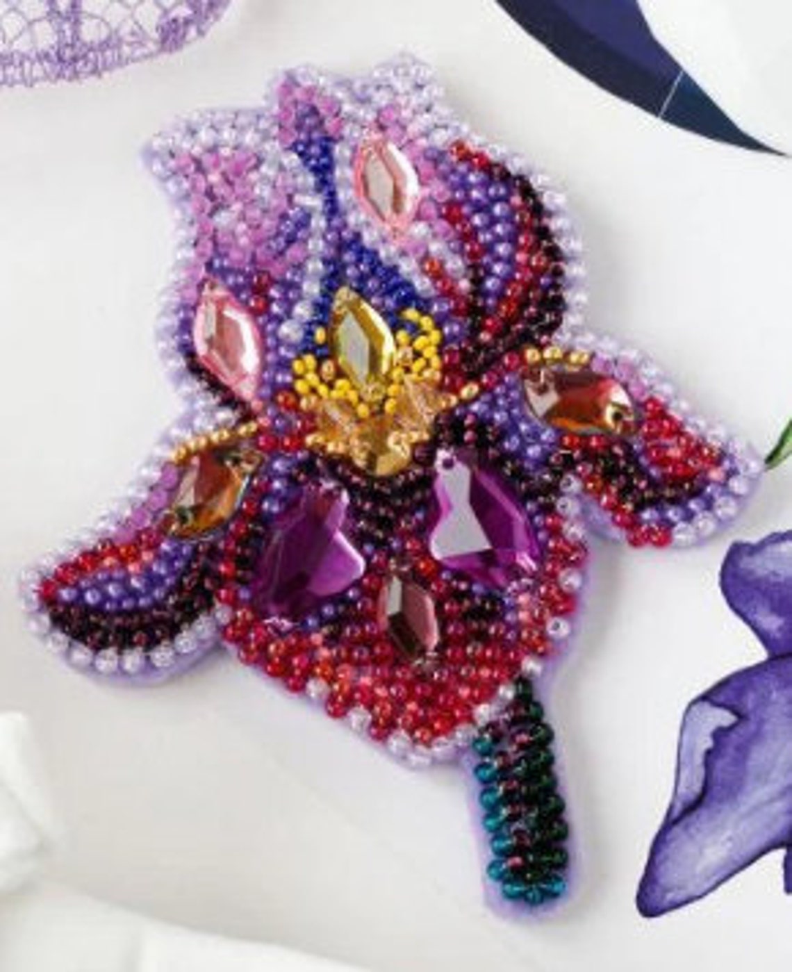 DIY Bead Brooch Kit flower Bead Embroidery Kit Etsy