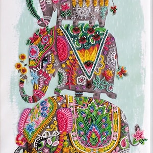 DIY Bead Embroidery Kit Three Elephants, GIFT. Size: 10.2&quot;×18.1&quot; (26×46 cm) | Abris Art