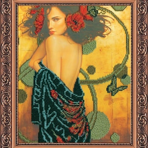 DIY Bead Embroidery Kit Temptation - Girl Size: 9.8&quot;×11.8&quot; (25×30 сm), GIFT | Abris Art