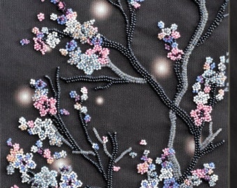 DIY Bead Embroidery Kit "Flower - Night sakura" Size: 7.8"×16.1" (20×41 cm), GIFT | Abris art