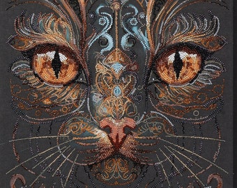 DIY Bead Embroidery Kit Black cat, GIFT Size: 30×43 cm (11.8"×16.9") | Abris art