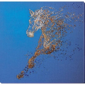 DIY Bead Embroidery Kit "Golden horse", GIFT. Size: 12.6"×12.6" (32×32 cm) | Abris art