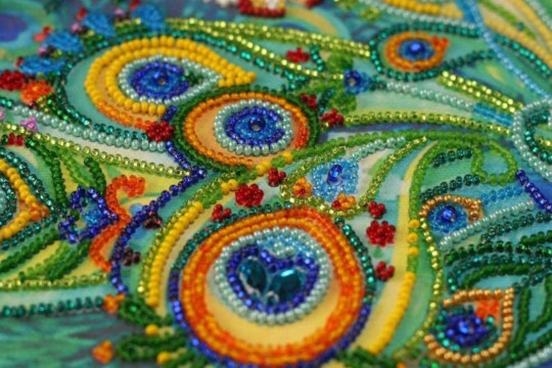 DIY Bead Embroidery Kit Motley peacock, GIFT. Size: 10.215 2638 cm Abris art image 4