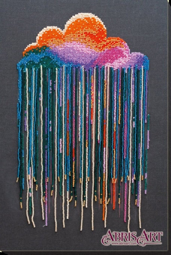 DIY Bead Embroidery Kit on Art Canvas colored Tail, Beading