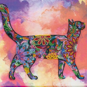 DIY Perlenstickerei Sunset Walk - Katze, GESCHENK. Größe: 32x32 cm | Abris Art