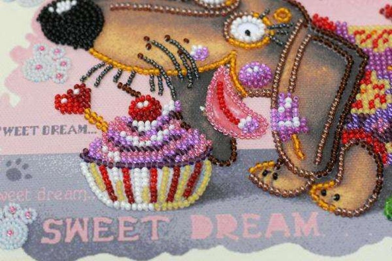 14.1\u00d76.0 GIFT DIY Bead Embroidery Kit on art canvas dog Sweetheart Size: 360x150mm