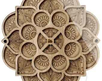 Wood Bead Organizer Tray With Lid Mandala Flower, Bead Storage, Bead Board, Wood Bead Tray GIFT