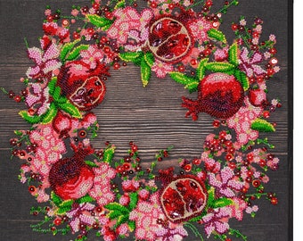 DIY Bead Embroidery Kit New year wreath, GIFT Size: 30×34 cm (11.8"×13.4") | Abris art