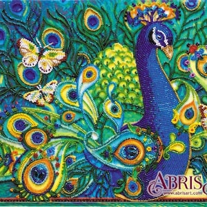 DIY Bead Embroidery Kit Motley peacock, GIFT. Size: 10.215 2638 cm Abris art image 1