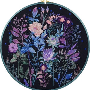 Kit de punto de cruz DIY sobre lienzo &quot;Flores de noche&quot;, REGALO. Tamaño: 30 x 30 cm (11,8&quot; x 11,8&quot;)