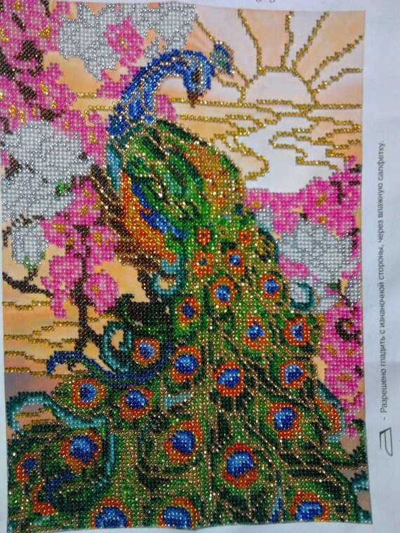 DIYビーズ刺繍キット 孔雀 - 鳥 サイズ: 7.9インチ×11インチ (20 x 28 
