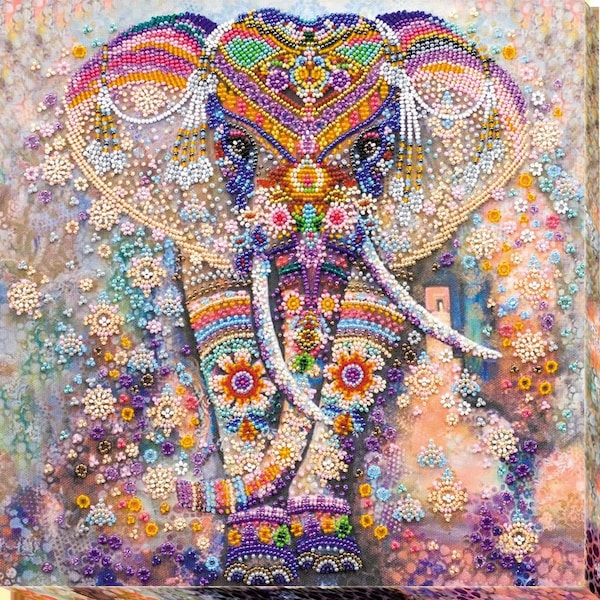 Kit de broderie de perles bricolage Miracle of India. Éléphant, CADEAU Taille : 11,8"×11,8" (30×30 cm) | L'art des abris