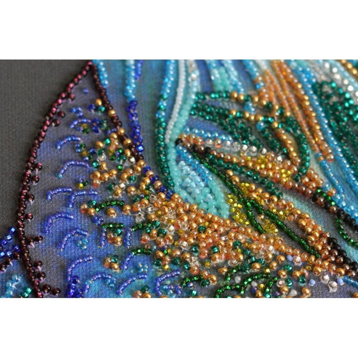 DIY Bead Embroidery Kit on art canvas Blue gold Etsy
