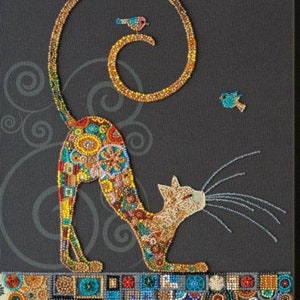 DIY Bead Embroidery Kit "Cat" Size: 9.8"х14.1" (25x36 cm), GIFT | Abris art