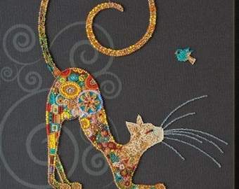 DIY Bead Embroidery Kit "Cat" Size: 9.8"х14.1" (25x36 cm), GIFT | Abris art