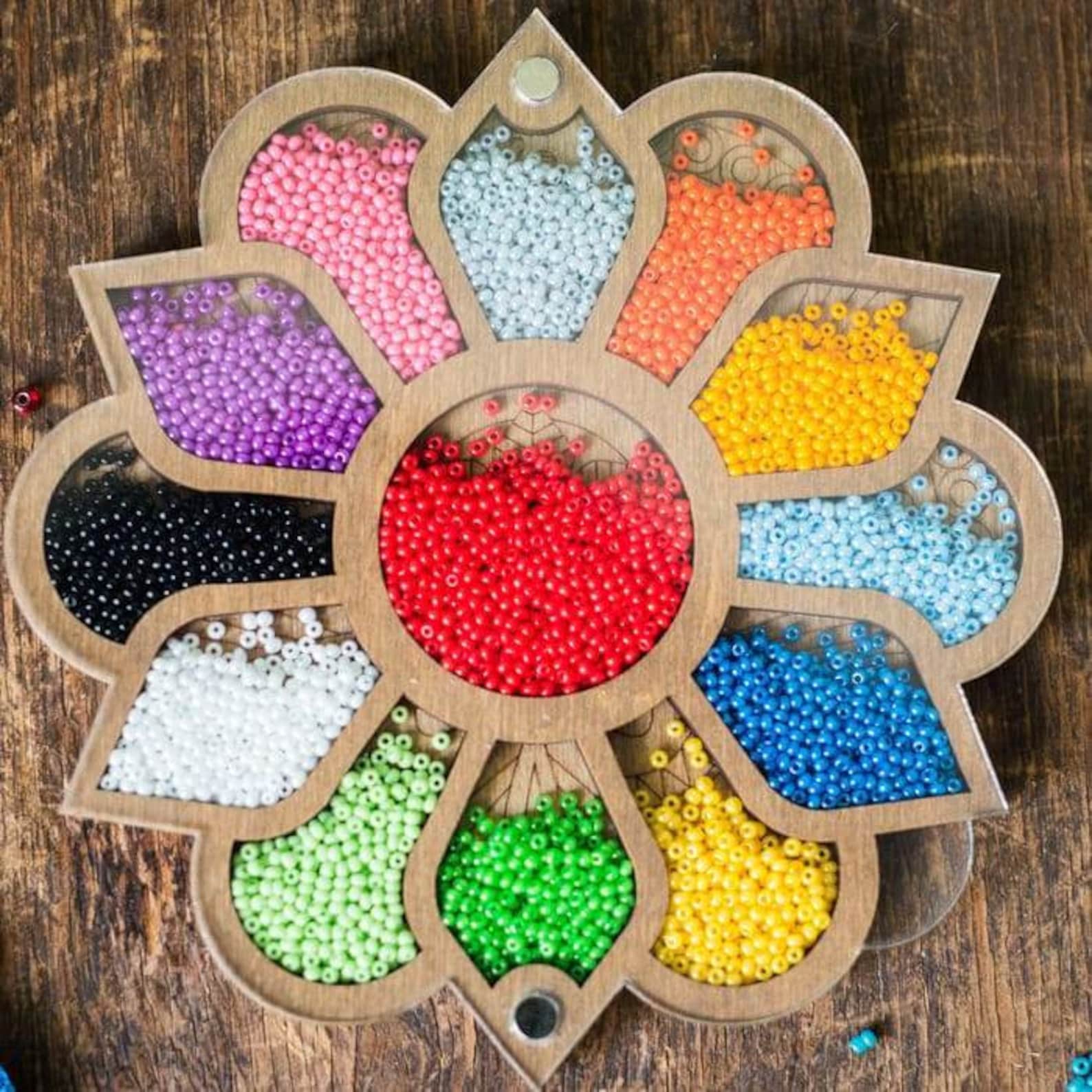 Wood Bead Organizer Tray With Lid flower Bead Etsy