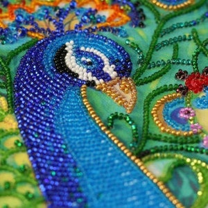 DIY Bead Embroidery Kit Motley peacock, GIFT. Size: 10.215 2638 cm Abris art image 2