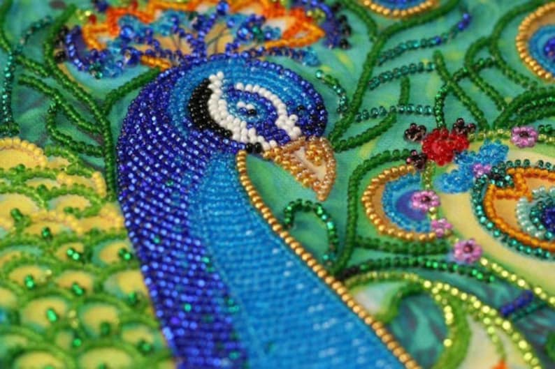 DIY Bead Embroidery Kit Motley peacock, GIFT. Size: 10.215 2638 cm Abris art image 2