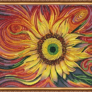 DIY Bead Embroidery Kit "Sunny pulse - Flower - Sunflower" Size: 11.8"×15.7" (30×40 сm), GIFT | Abris art