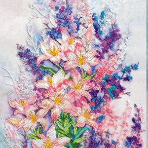 DIY Bead Embroidery Kit "Flowers" Size: 11"×14.5" (28×37 cm), GIFT | Abris art