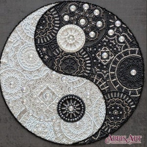 Kit de bordado de cuentas "Yin Yang" (DIY), tamaño: 26 x 26 cm (10,2 x 10,2 pulgadas), regalo / Abris Art