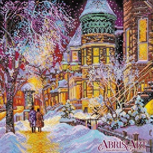 DIY Bead Embroidery Kit on art canvas "Winter in the city" Size: 11.8"×11.8" (30×30 cm), GIFT | Abris