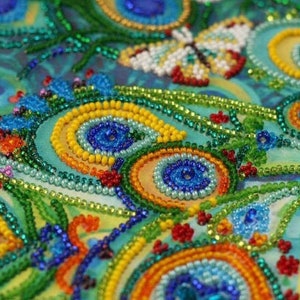 DIY Bead Embroidery Kit Motley peacock, GIFT. Size: 10.215 2638 cm Abris art image 3