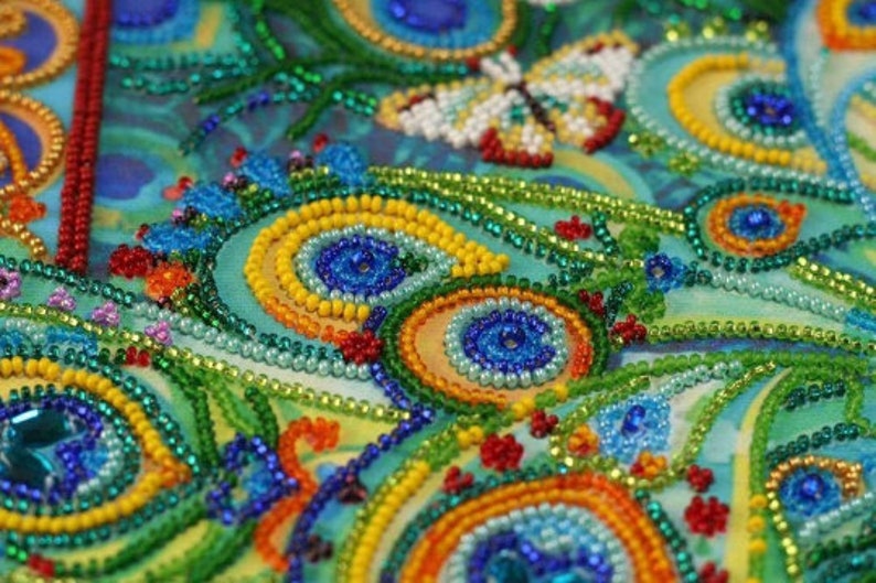 DIY Bead Embroidery Kit Motley peacock, GIFT. Size: 10.215 2638 cm Abris art image 3