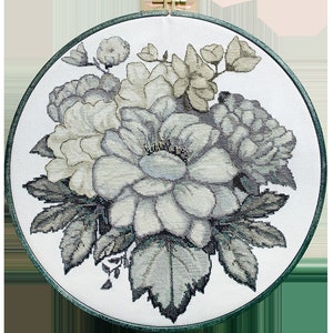 Kit de punto de cruz DIY sobre lienzo &quot;Flores blancas&quot;, regalo. Tamaño: 28 x 28 cm (11&quot; x 11&quot;)