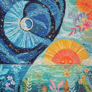 DIY Kreuzstichpackung Sonne und Mond, GESCHENK. Größe: 27cmx34cm