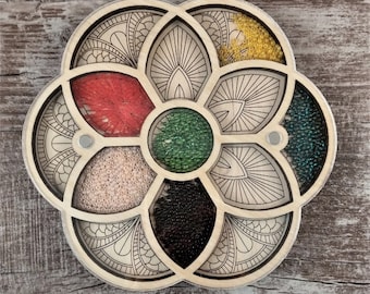 Wood Bead Organizer Tray With Lid Flower, Bead Storage, Bead Board, Wood Bead Tray GIFT
