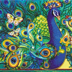 DIY Bead Embroidery Kit Motley Peacock, GIFT. Size: 10.2"×15" (26×38 cm) | Abris Art