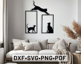 Fichiers vectoriels chat découpé au laser, dxf chat, silhouette de chat, décoration d'intérieur chat Svg, chat panneau Svg, coupe plasma Dxf Svg, fichiers Svg pour laser,